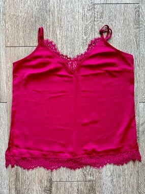 A New Day Lace Trim Camisole Top In Fuchsia Size M